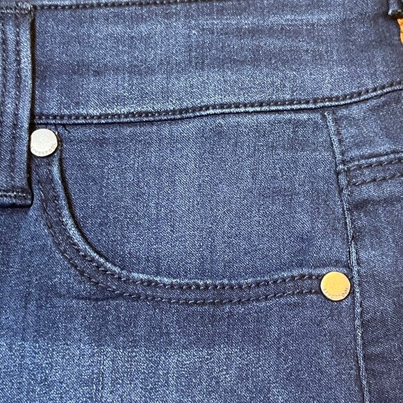 Liverpool Size 4/27 Pencil Skirt Stretch Denim Medium Dark Wash Frayed Edge - Picture 4 of 11